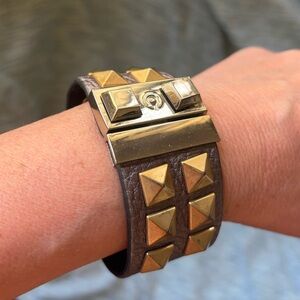 Neiman Marcus Gold and Brown Hermes Style Studded Bracelet